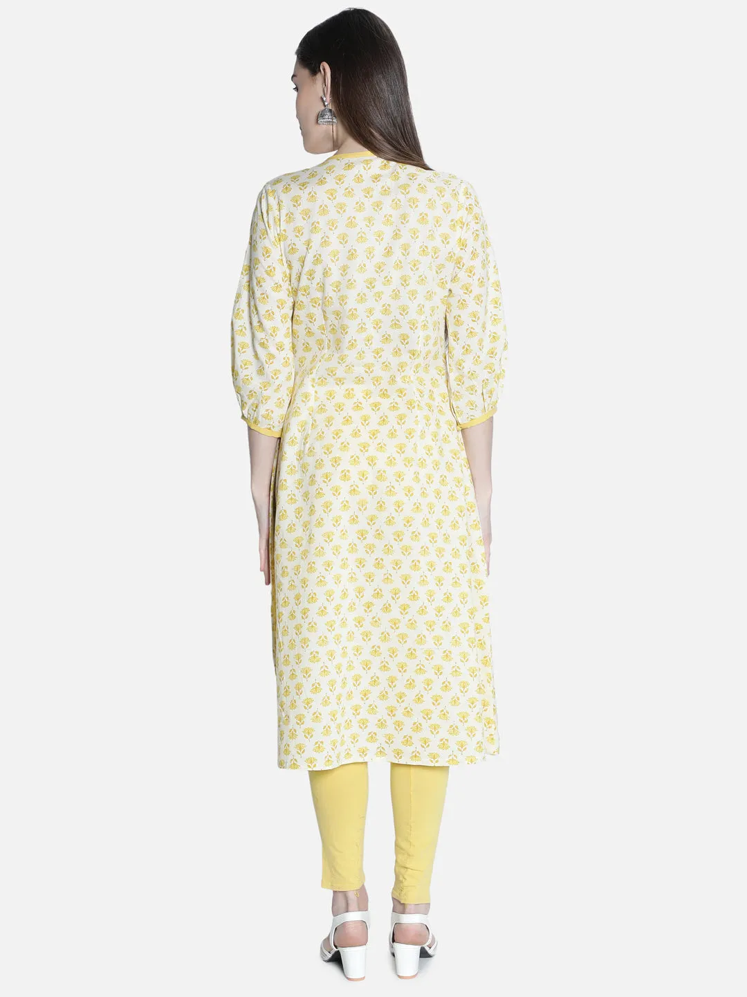 Women  Off White And Yellow  Printed Dress