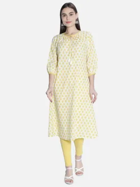 Women  Off White And Yellow  Printed Dress