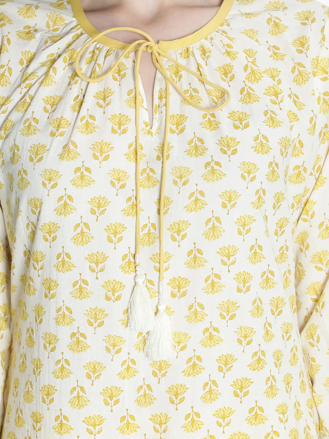 Women  Off White And Yellow  Printed Dress