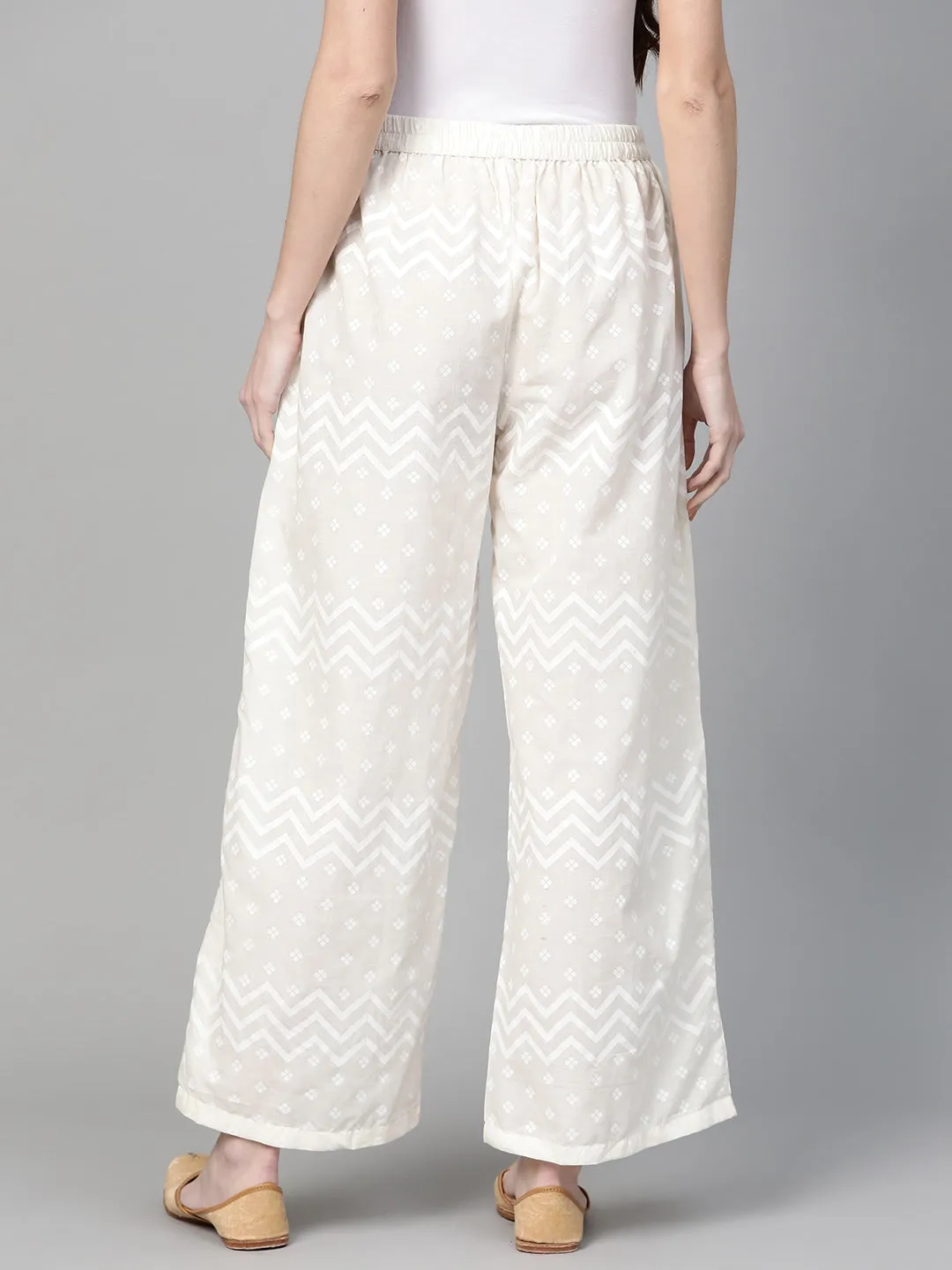 Women Off-White Printed Palazzos