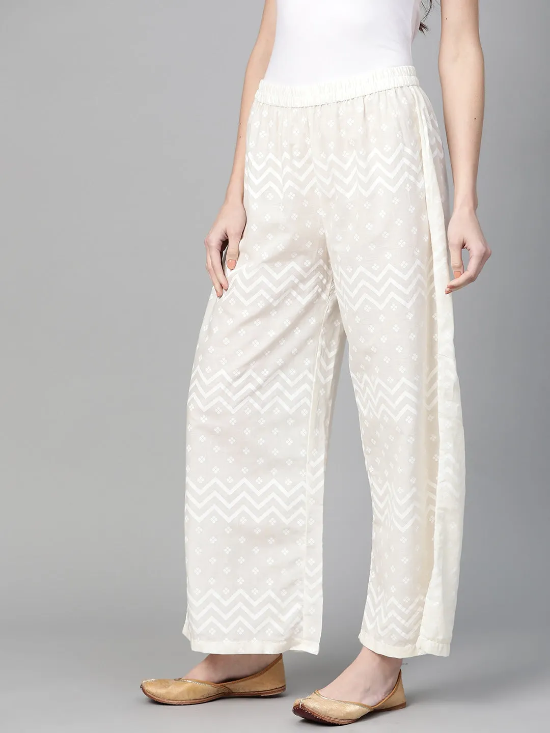 Women Off-White Printed Palazzos