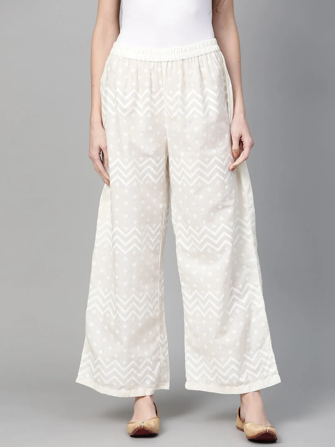 Women Off-White Printed Palazzos