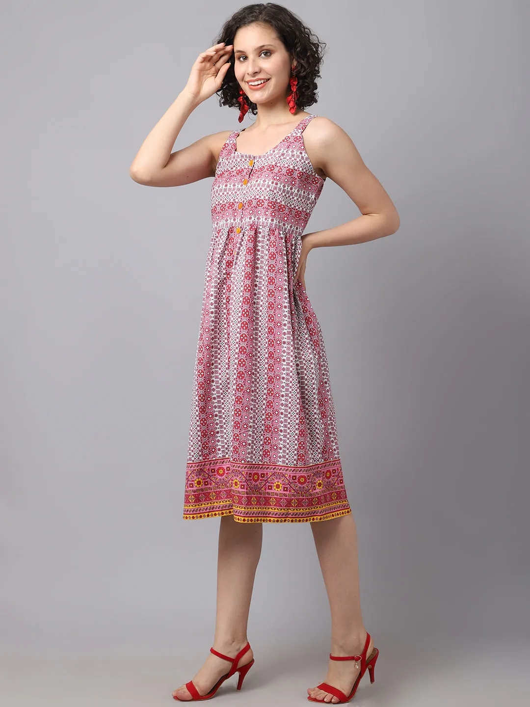 Women Red Geometric Printed Dress.