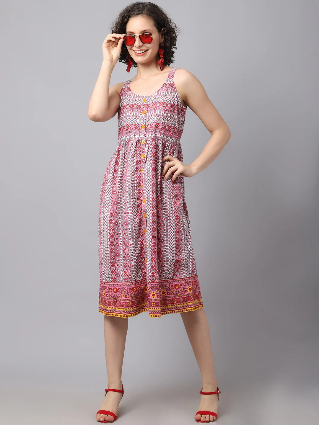 Women Red Geometric Printed Dress.