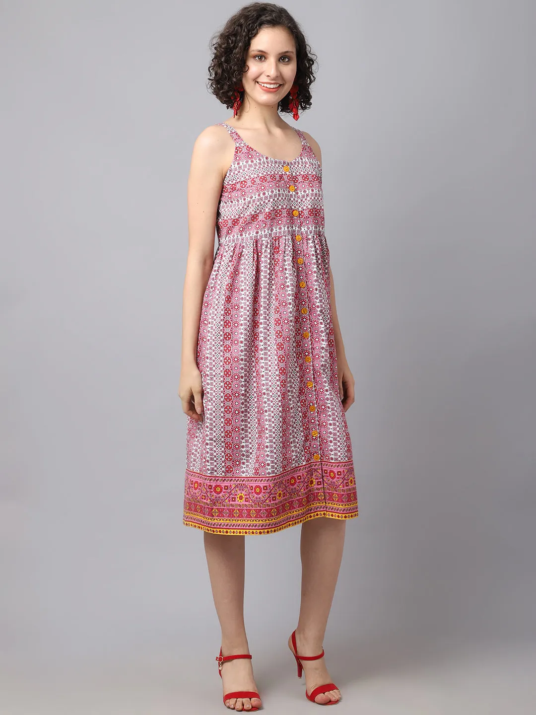 Women Red Geometric Printed Dress.