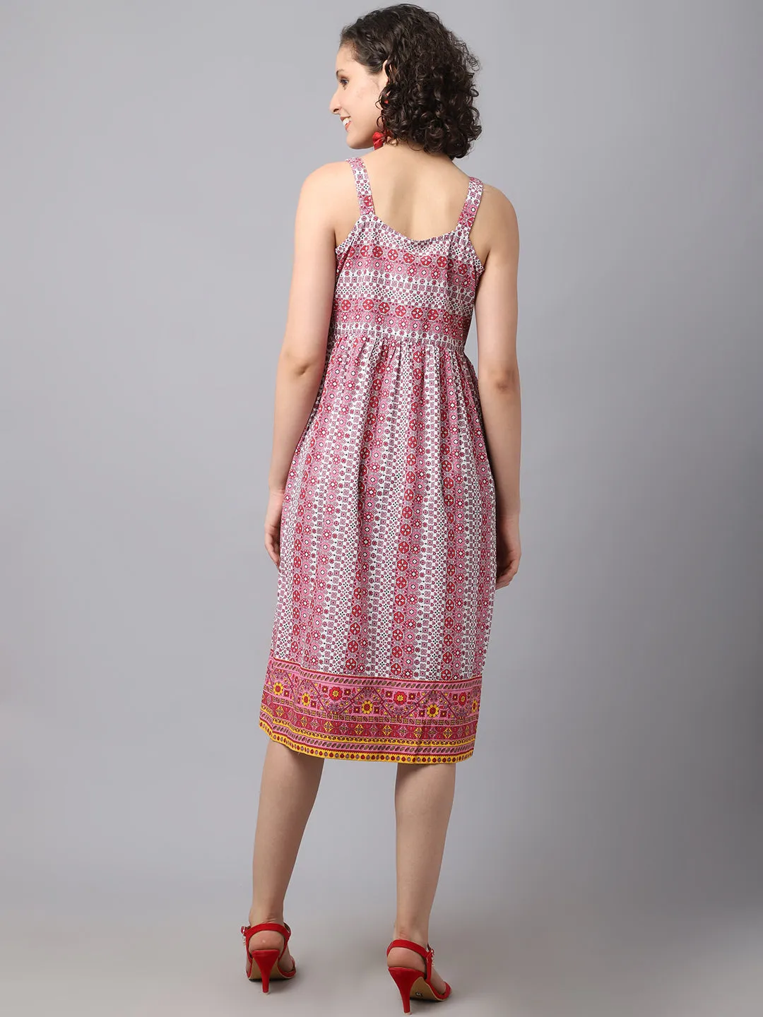 Women Red Geometric Printed Dress.