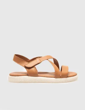 Women Tan Genuine Leather Strap Detail Sandals