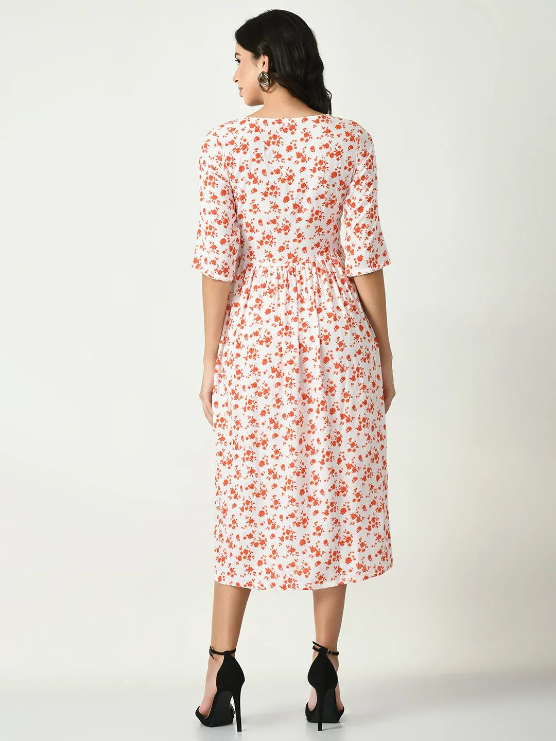 Women White Printed Midi Dress