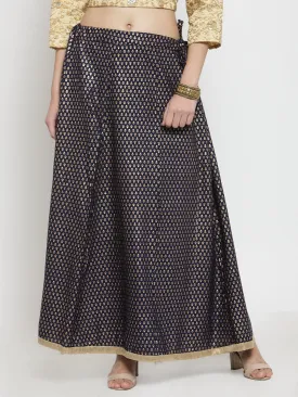 Women'S Navy Blue Printed Rayon Maxi Skirt