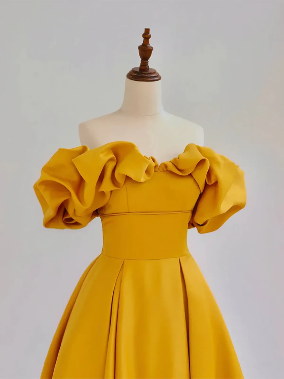 Yellow A-line Satin Off Shoulder Long Party Dress, Yellow Formal Dress Evening Dress